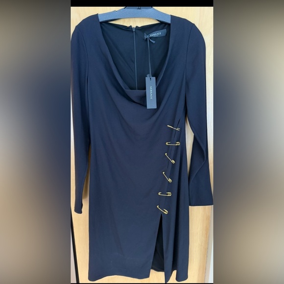 Versace Black Crepe Cowl Neck Dress size-40